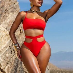 Red Cutout Bikini Set